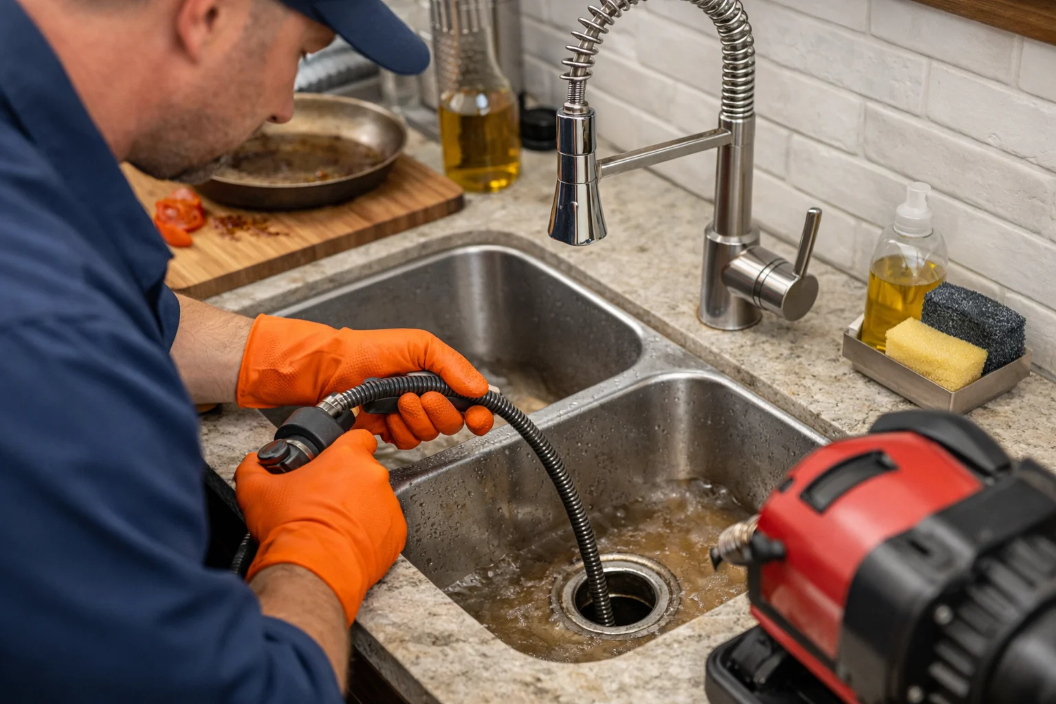 Kitchen drain cleaning service in Brant removing grease buildup